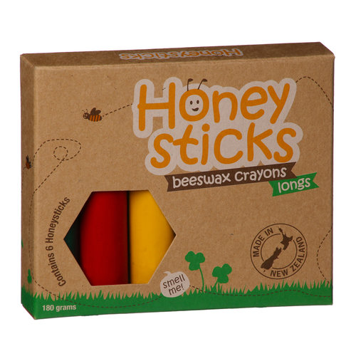 Honeysticks Beeswax Crayons, Long, 10x2cm, pack of 6